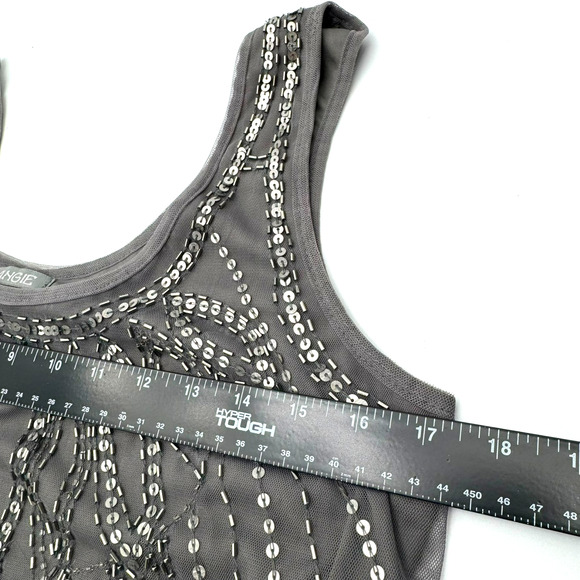 ANGIE‎ XL Gray Silver Sequin Beaded Lined Sleeveless Mini Dress Party Flapper - Picture 6 of 7